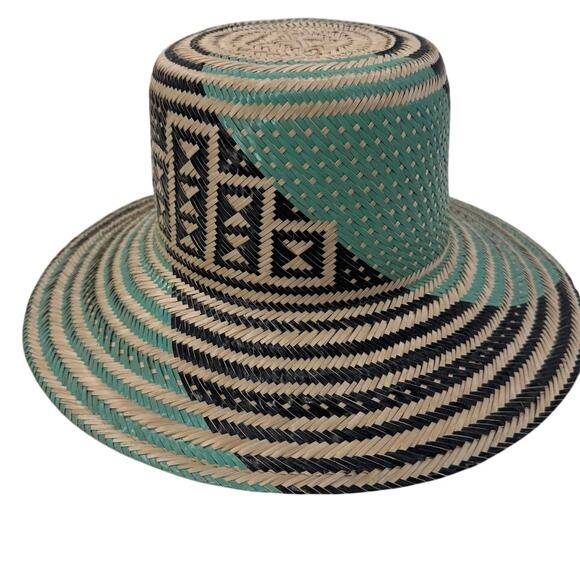 Traditional Woven Straw Wayuu Hat Black Blue Size Large Summer Hat - Picture 2 of 4